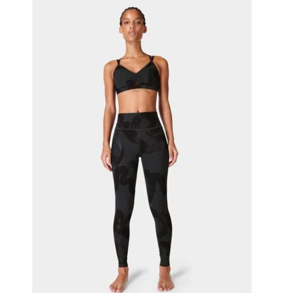 Sweaty Betty Goddess Workout Leggings Black Paint Lines Foil Print - Picture 2 of 8